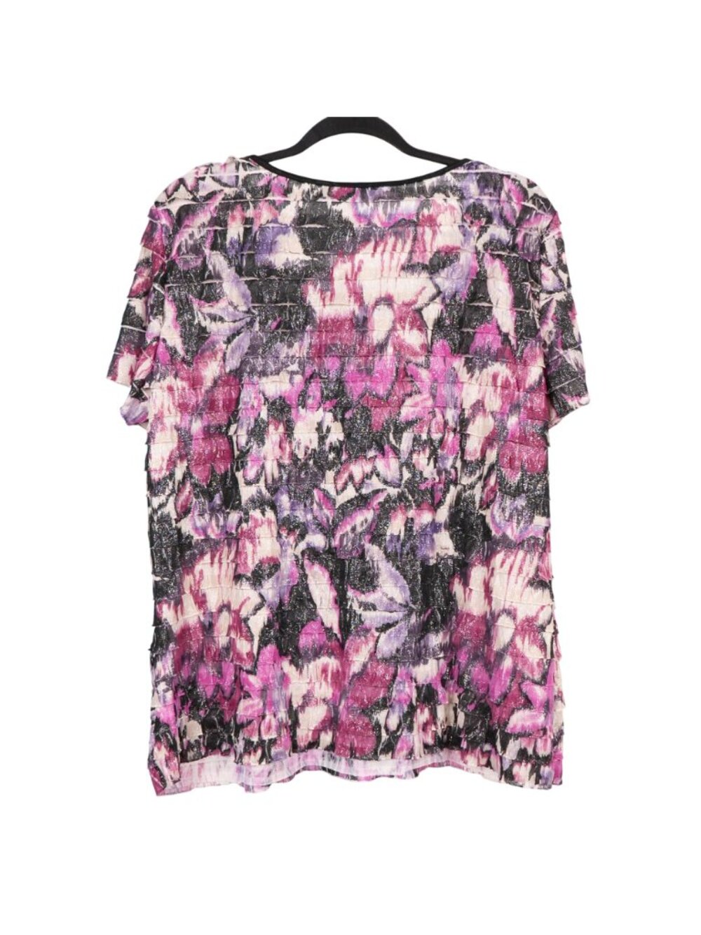 Ruffle Floral Shirt XL Womens NEW Sparkle Pink Purple Y2K Short Sleeve Blouse - Picture 5 of 6